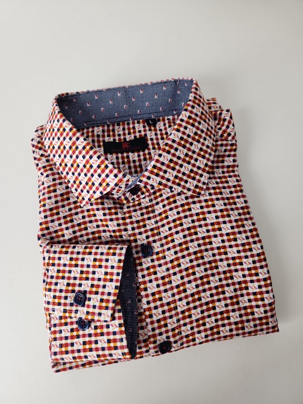 Bright multi-colored checkered pixelated abstract art flip cuffs Men's shirt  L
